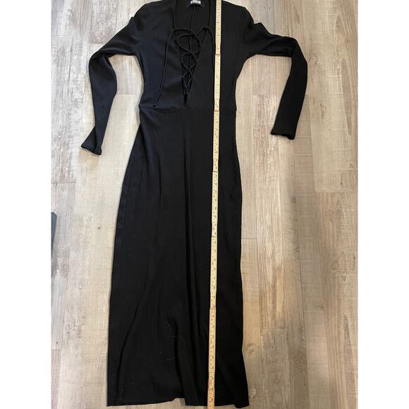 Reformation Edison Dress Black Lace Up Ribbed Long Sleeve size Large - Picture 7 of 12